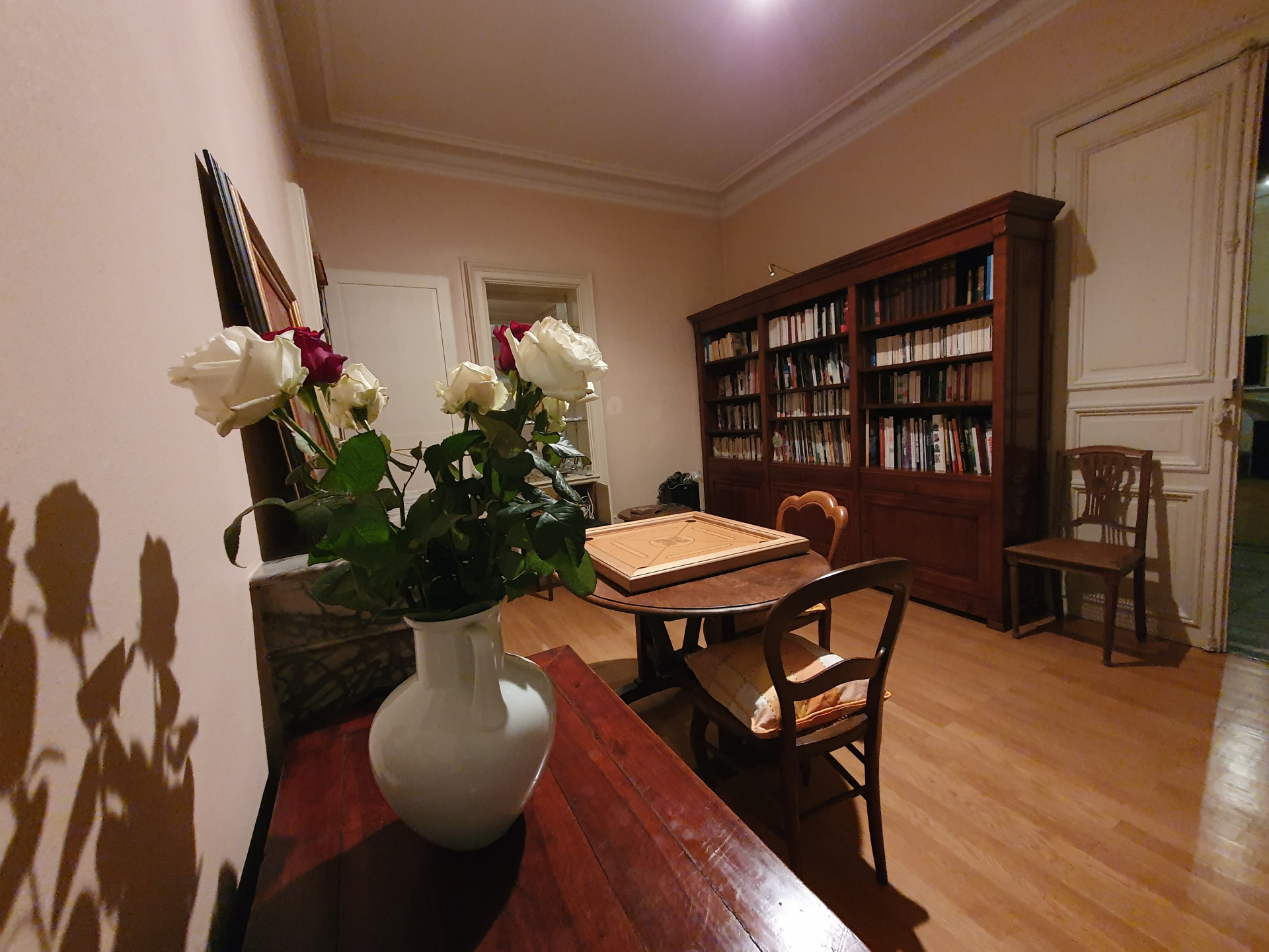 living room with library